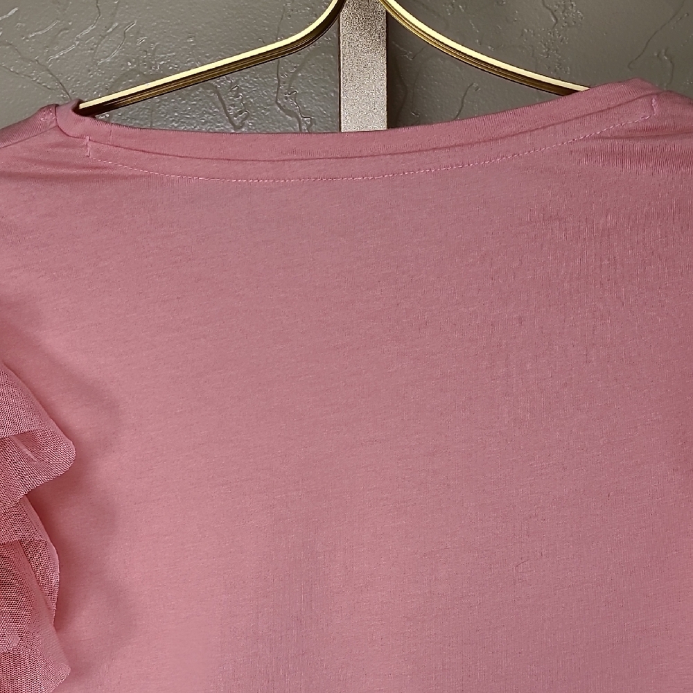 Alice + Olivia Blush Pink Rylan Tulle Sleeve T-shirt Fairy Top 100% Cotton - Picture 10 of 16